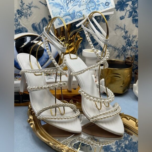 🆕 AJE 🧿 NWOB Alba Pearl Sculptural Heel, White - Sz 40 US 10 - Picture 3 of 15